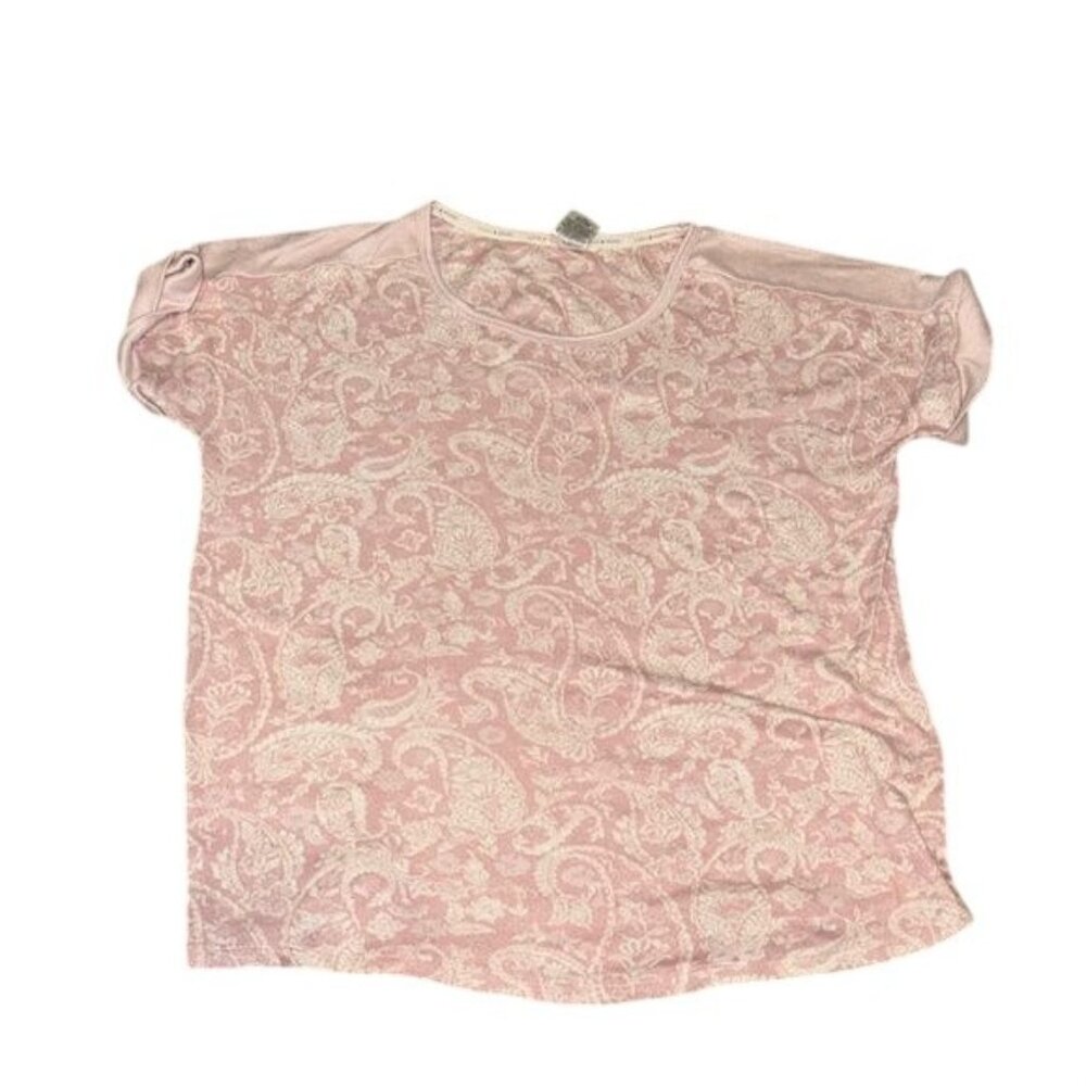 Lucky Brand Womens Paisley Print Pink Short Sleeve Top S/CH 96% Polyester 4%